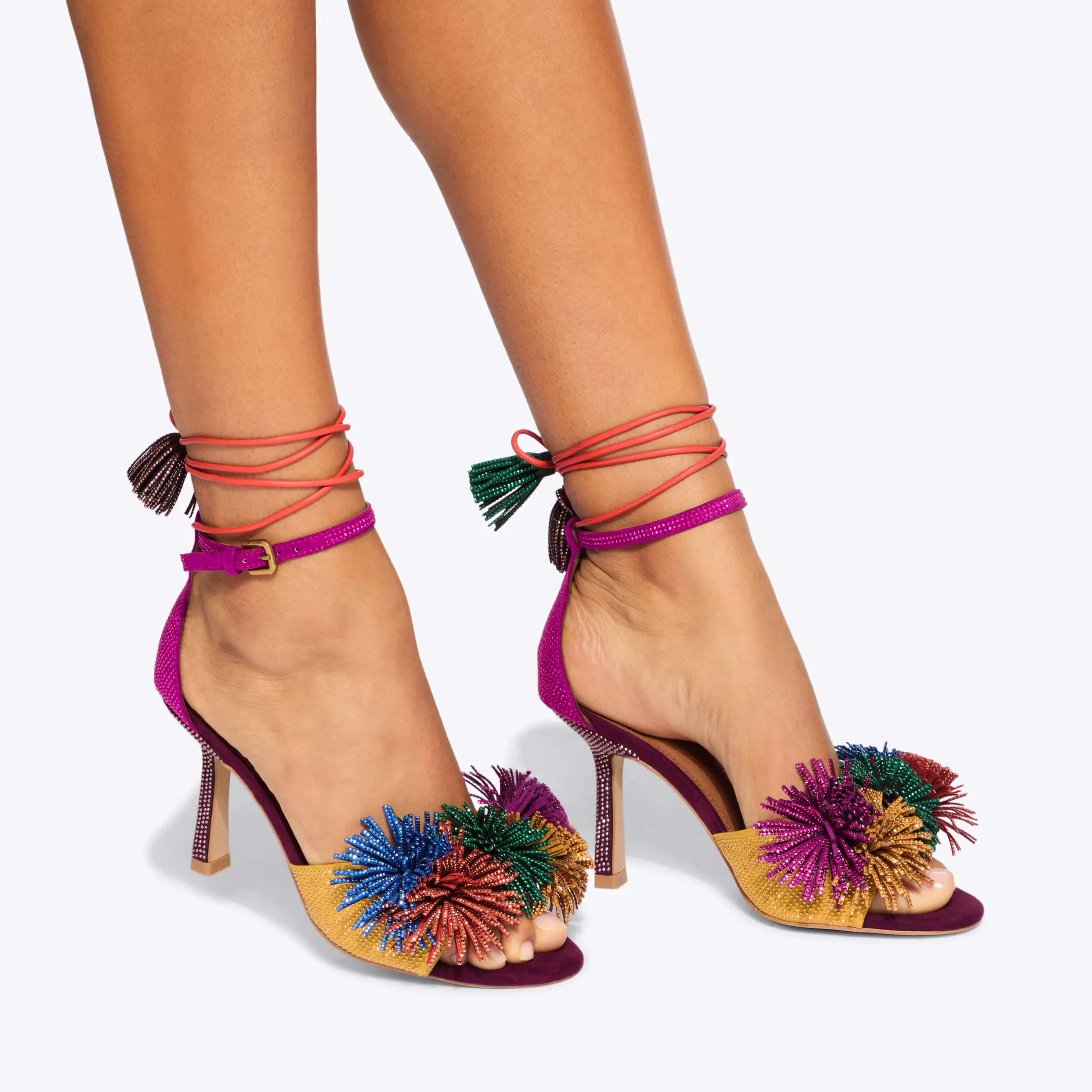 Pom Pom Ankle Tie Sandal