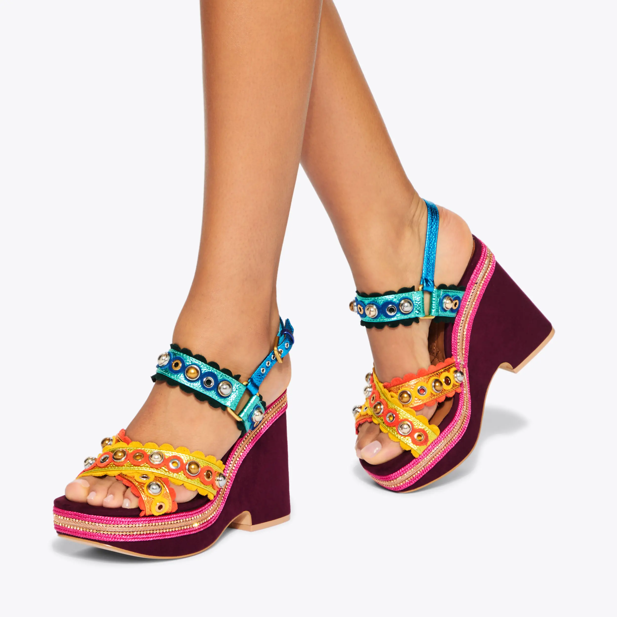 Scalloped Stud Wedge Heel